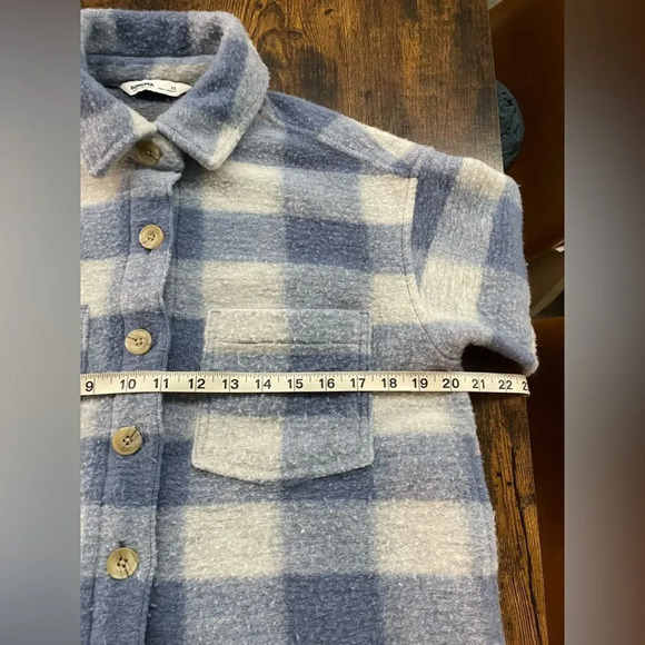 Fuzzy Flannel Sherpa Button Down Coat - Picture 11 of 13